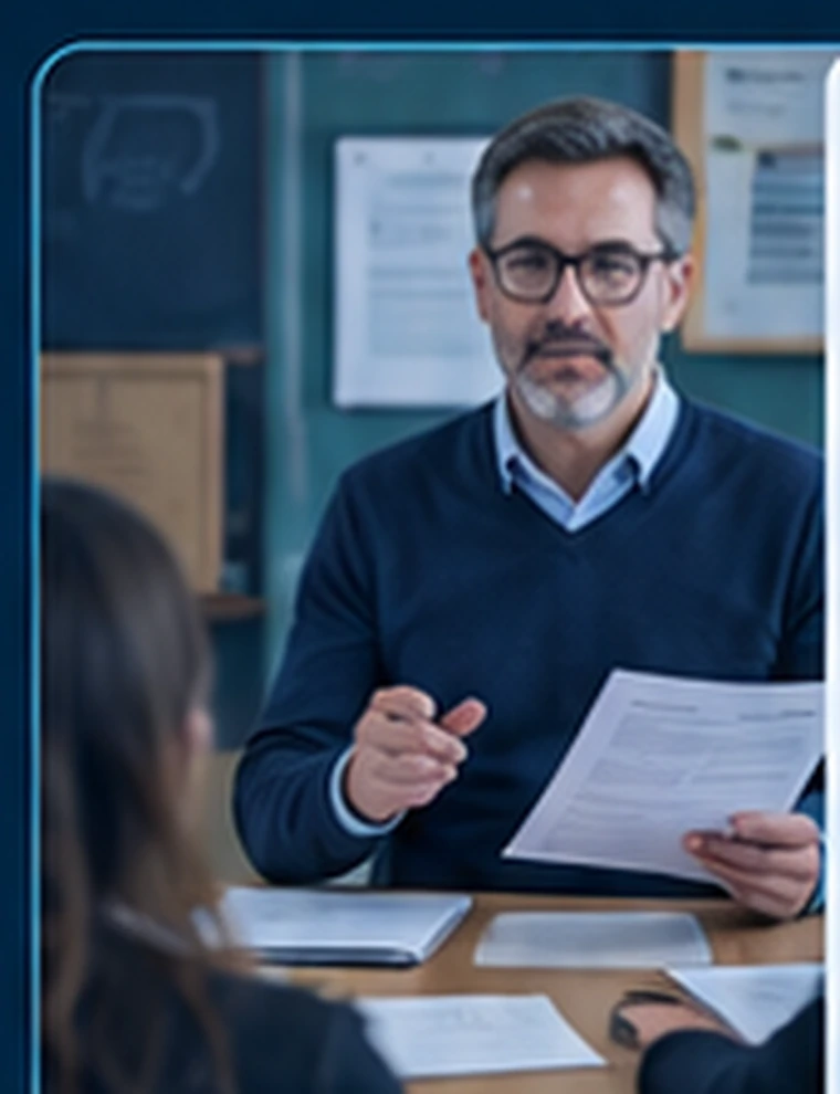 Profesional revisando documentación administrativa del ámbito educativo