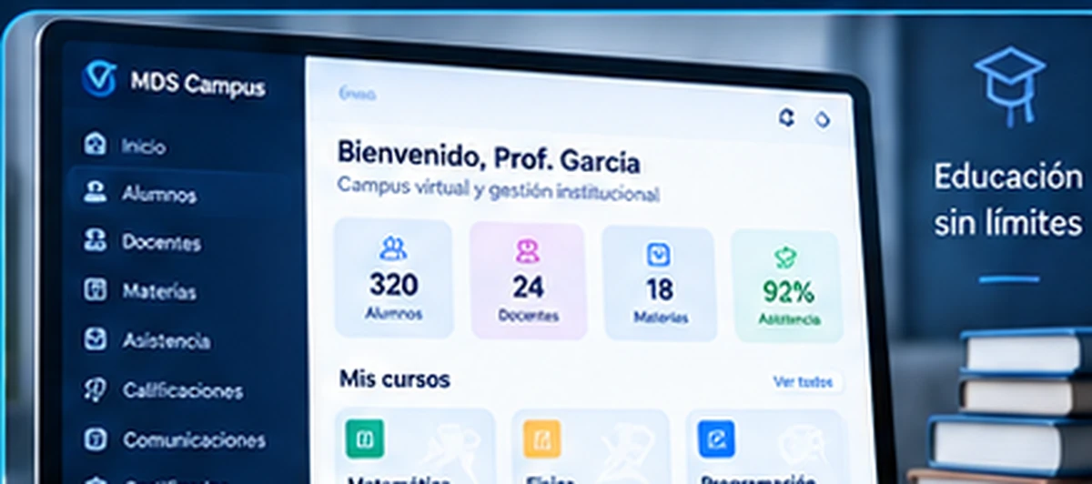 Vista representativa de un campus y sistema de gestión educativa